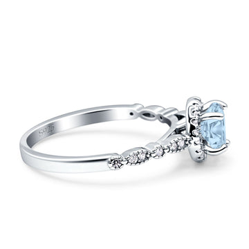 Halo Round Engagement Ring Simulated Aquamarine 925 Sterling Silver Wholesale